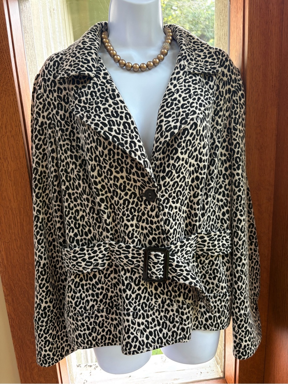 Vintage Marisa Christina Leopard Print Belted Knit Jacket Size Large Knit - Picture 1 of 11